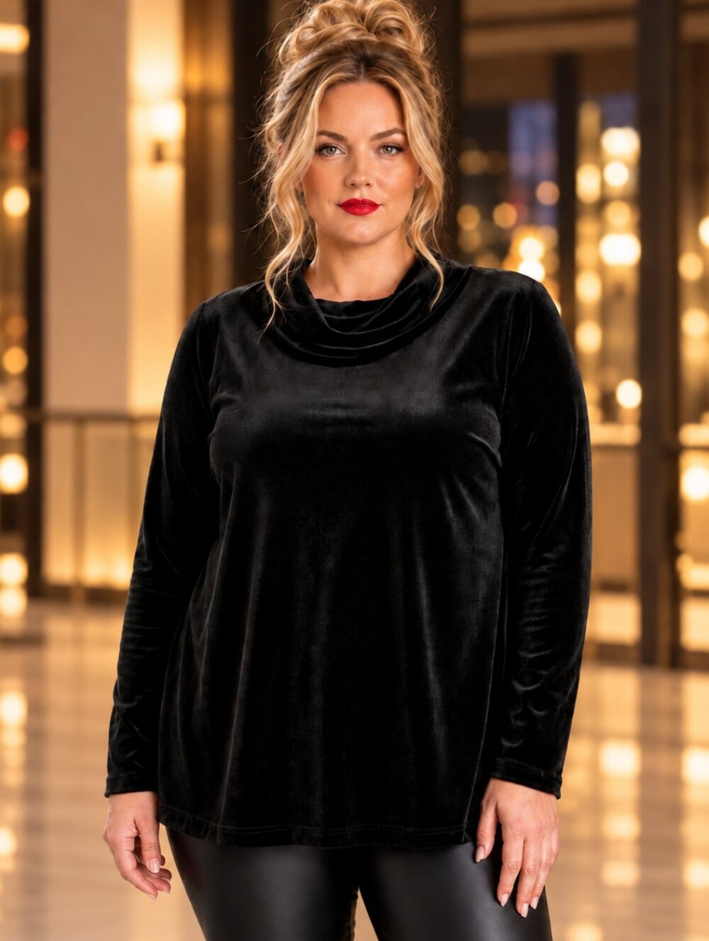 Lane Bryant Black Velour Cowel neck Max Swing Top